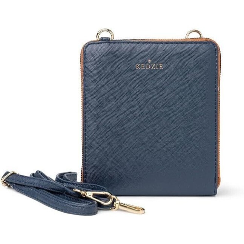 KEDZIE Soft Vegan Leather Crossbody Bag Detachable Shoulder Strap Blue NEW W/Tag